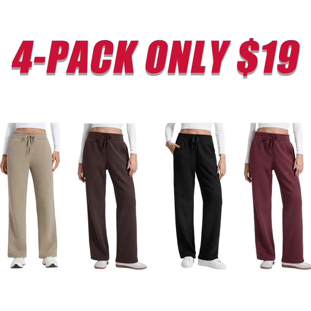 Women's cotton fleece-lined track pants, straight leg casual loungewear track pants