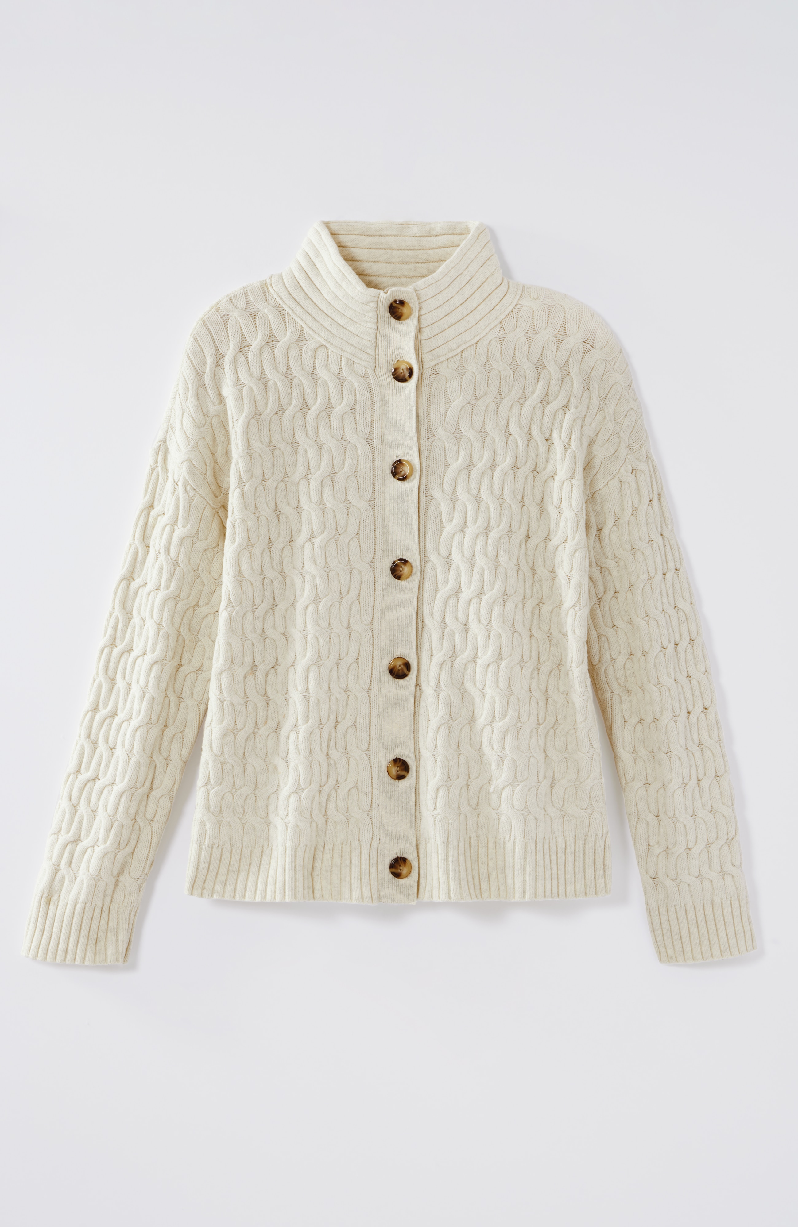 Cabled Button-Front Cardi