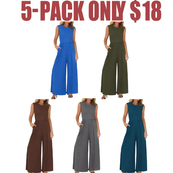 Women's Sleeveless Knit Jumpsuit – Wide Leg One-Piece Summer Outfit