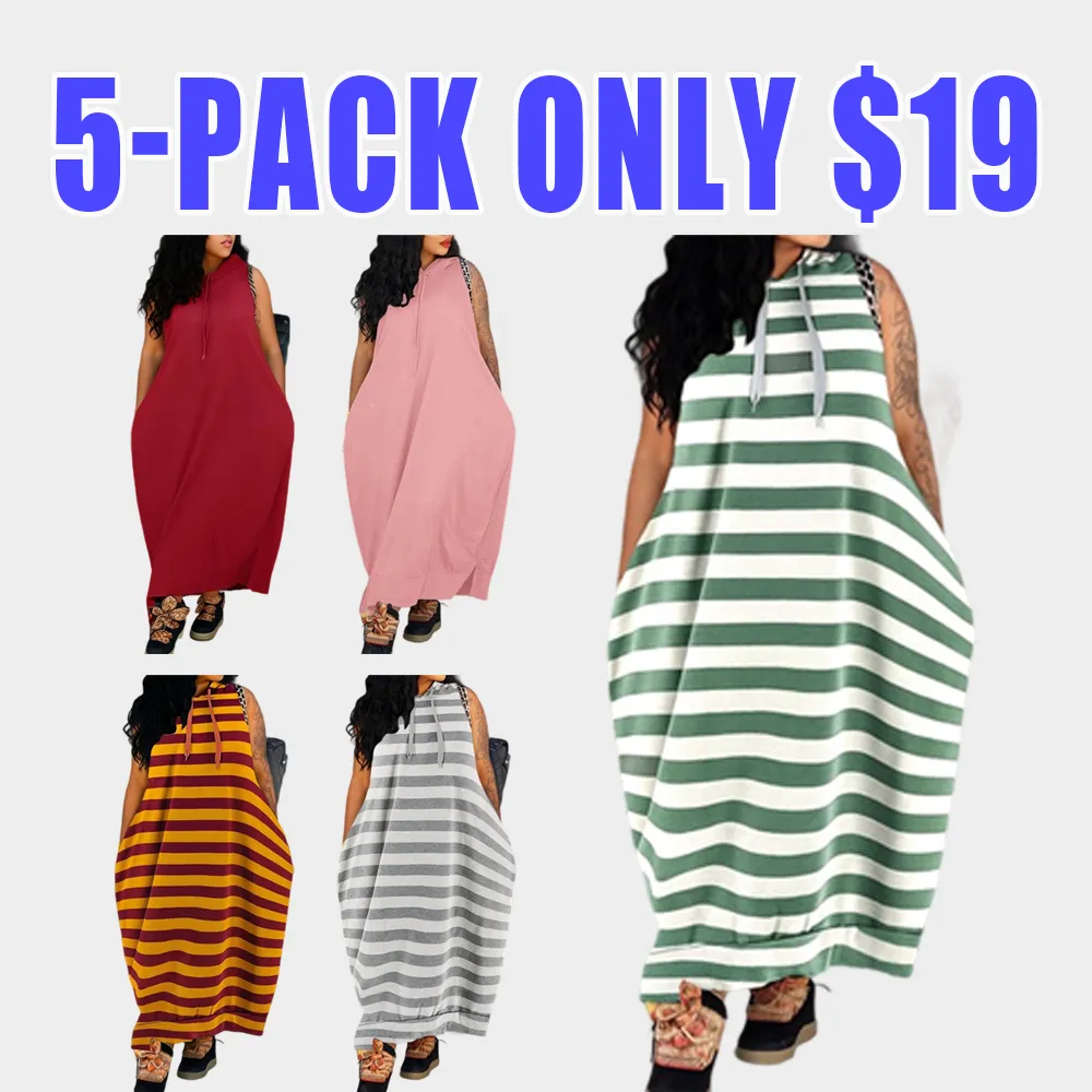 Women's Hooded Tank Maxi Dress – Sleeveless, Drawstring Waist, Pockets, Casual Summer Style