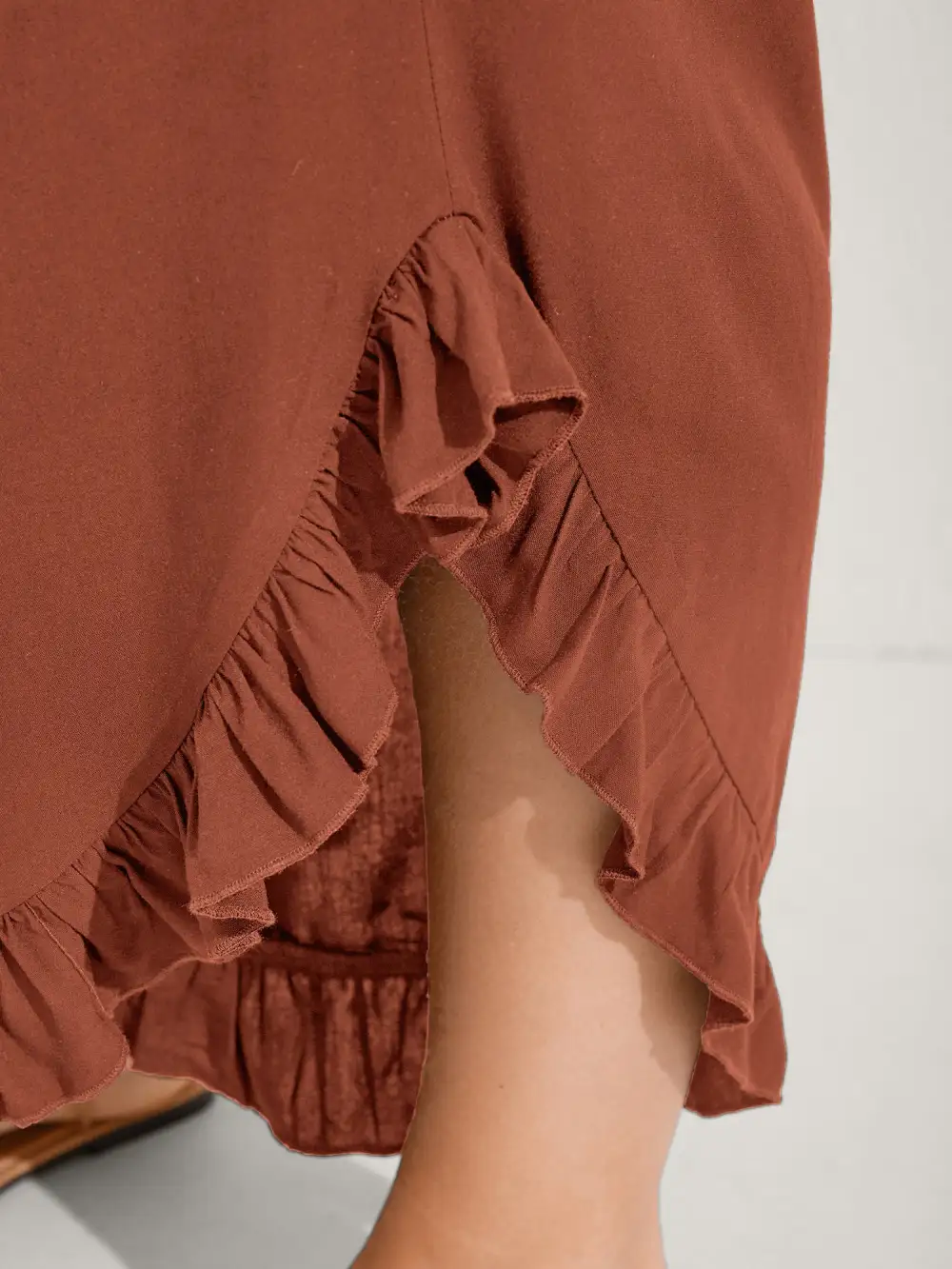 Ruffled Curvy Hem Wide-Leg Pants