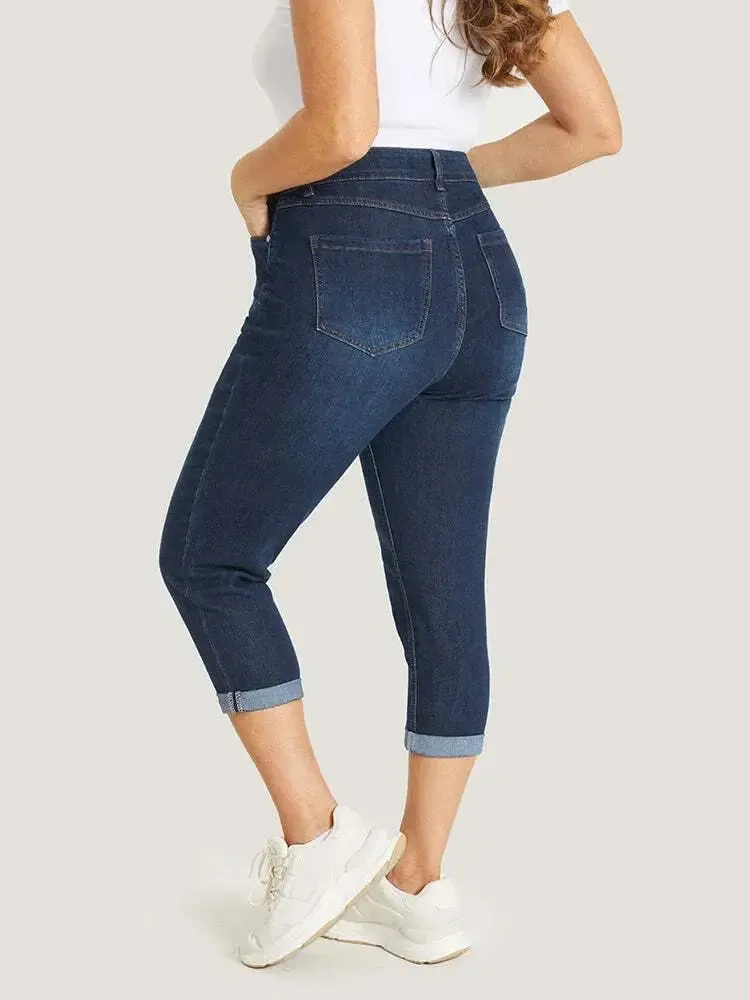 5 Packs-Very Stretchy High Rise Dark Wash Cropped Jeans