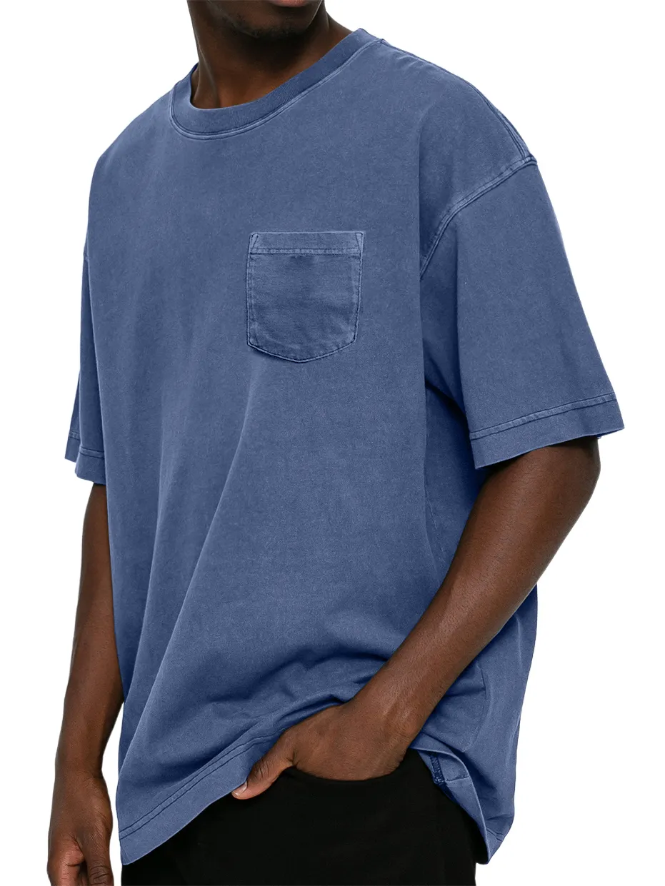 Men's Retro Distressed Washed Pocket Short-sleeved T-shirt