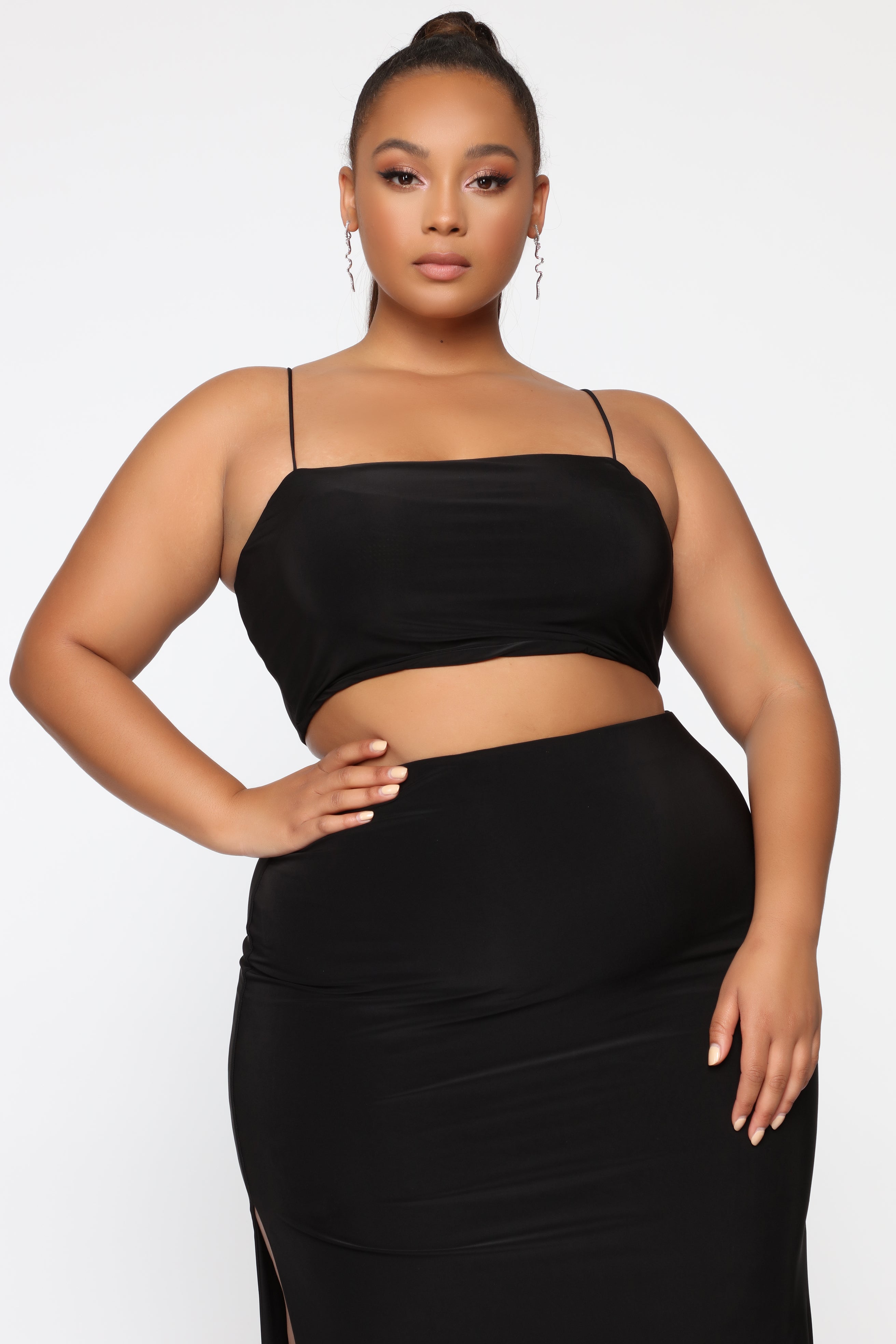 Mariah Slit Skirt Set - Black