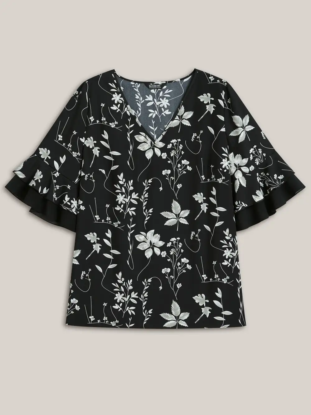 Floral Print Ruffled V-Neck Shirt