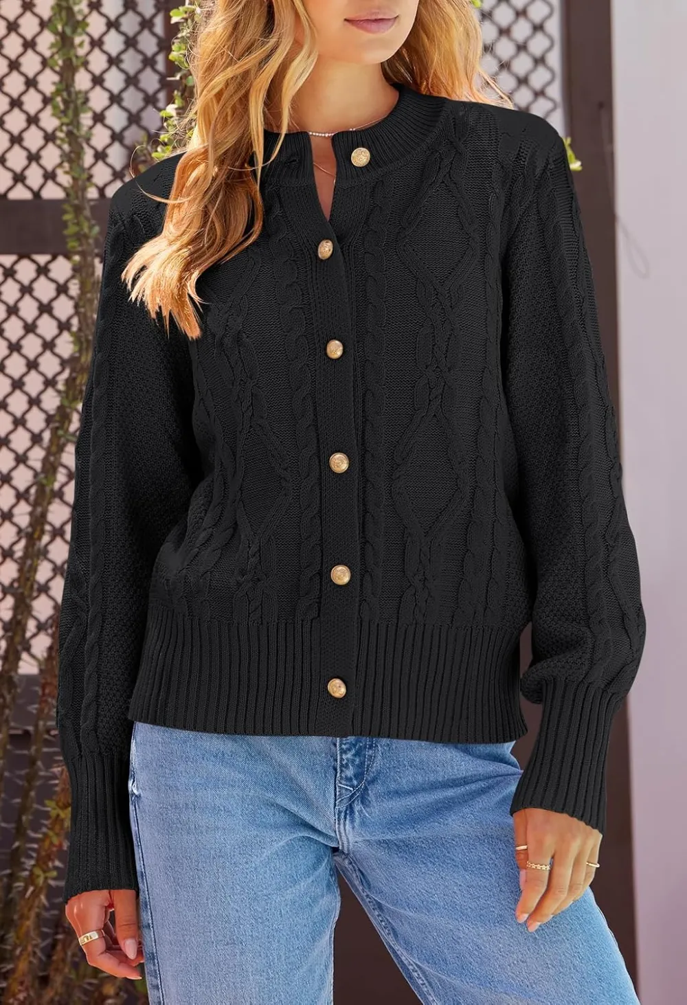 Women's 2024 Fall Long Sleeve Sweater Cardigan Cable Knit Open Front Button Outwear Coats