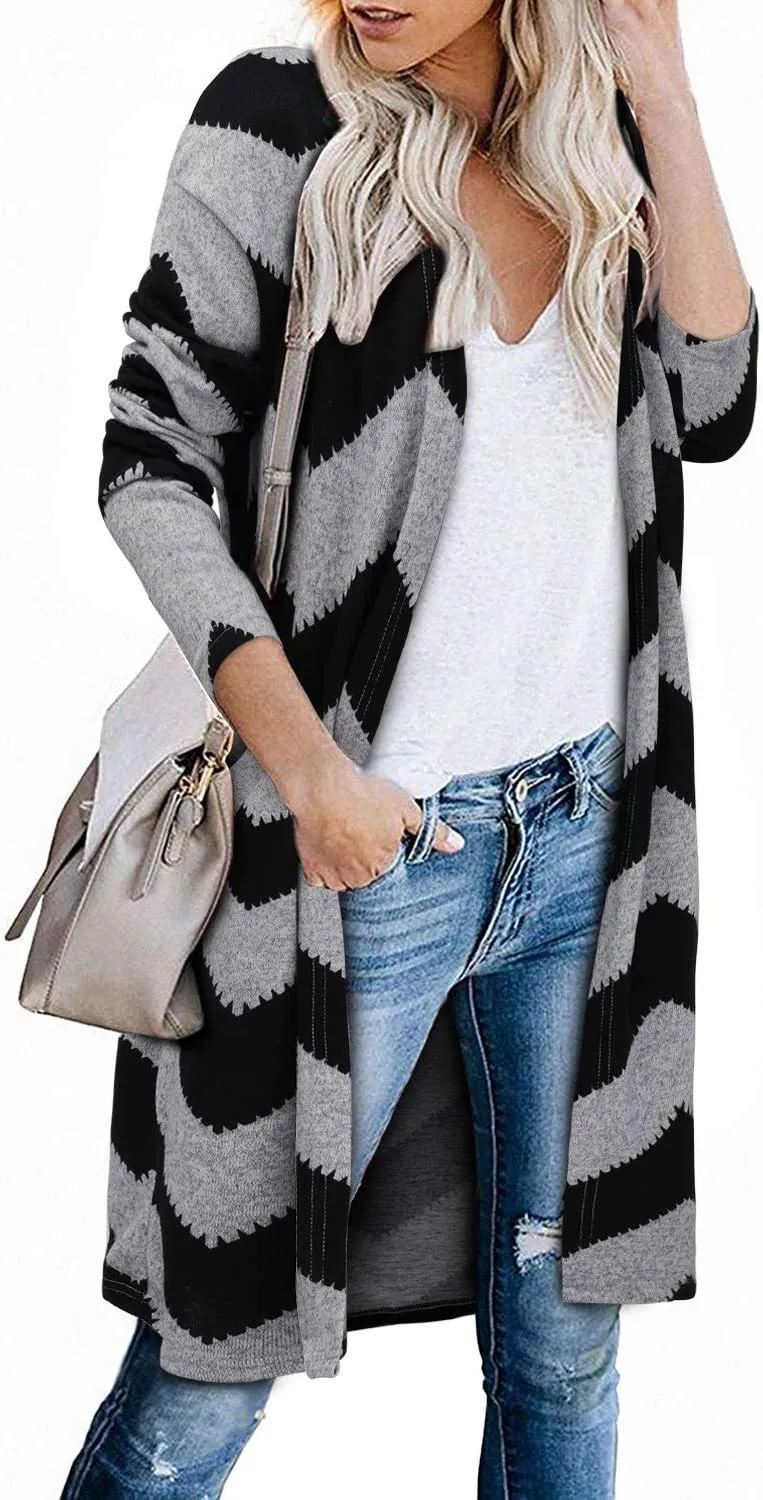 Women's Open Front Cardigan Shirt with Pockets Long Sleeve Lightweight Coat