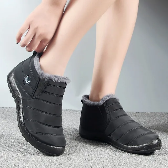 Women's Sneakers Boots Snow Boots Plus Size Winter Boots Daily Fleece Lined Booties Ankle Boots Winter Flat Heel Round Toe Plush Casual Comfort Elastic Fabric Loafer Solid Color Black Red Blue