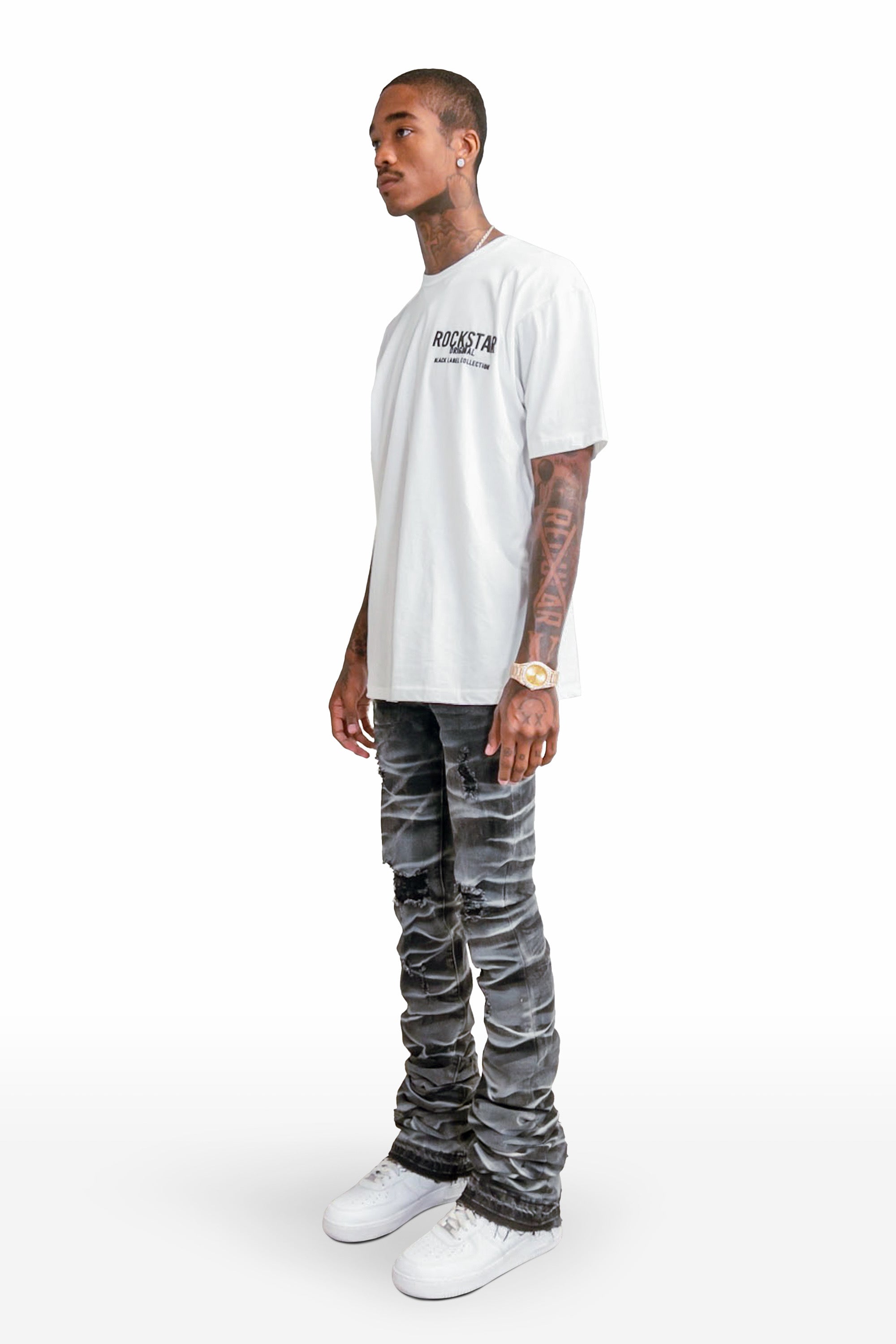 Sniper Dark Grey Super Stacked Flare Jean