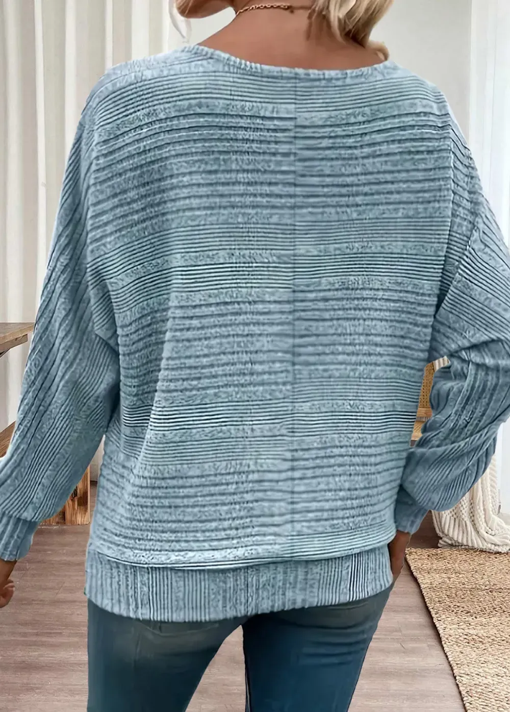 Dusty Blue Long Sleeve Round Neck T Shirt