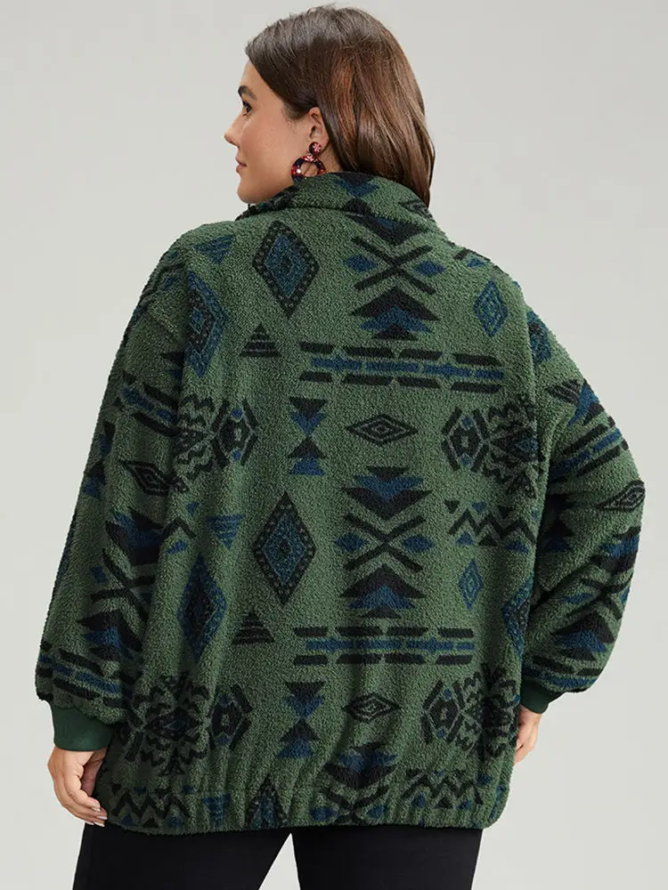 Geometric Pocket Gathered Zipper Jacket