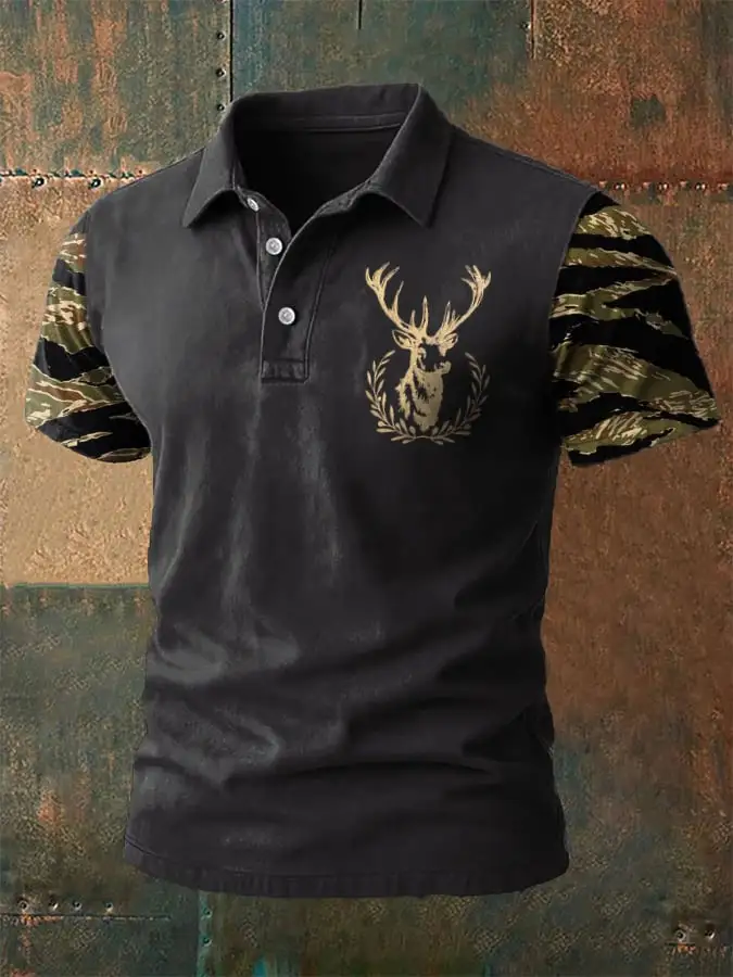 Men's Western-Style Printed Casual Polo Shirt