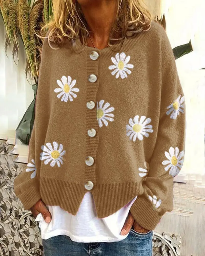 Sweet Daisy Printed  Button Cardigan