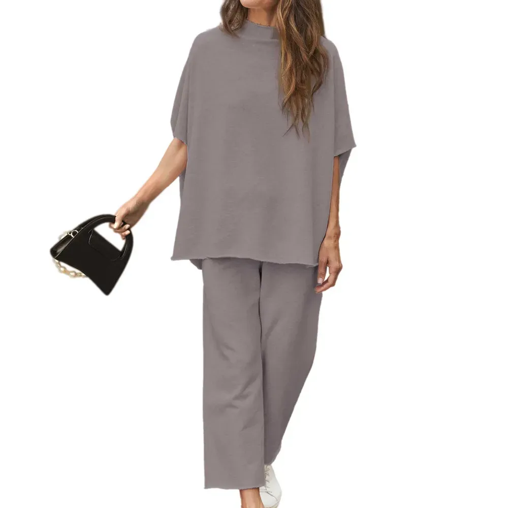 ✨Women's 2 Piece Outfits 3/4 Batwing Sleeve Pullover Top Wide Leg Pants Lounge Set
