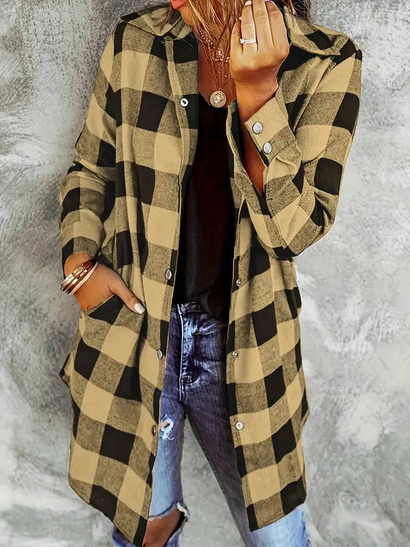Plaid Print Button Front Shirt, Casual Long Sleeve Shirt For Spring & Fall,