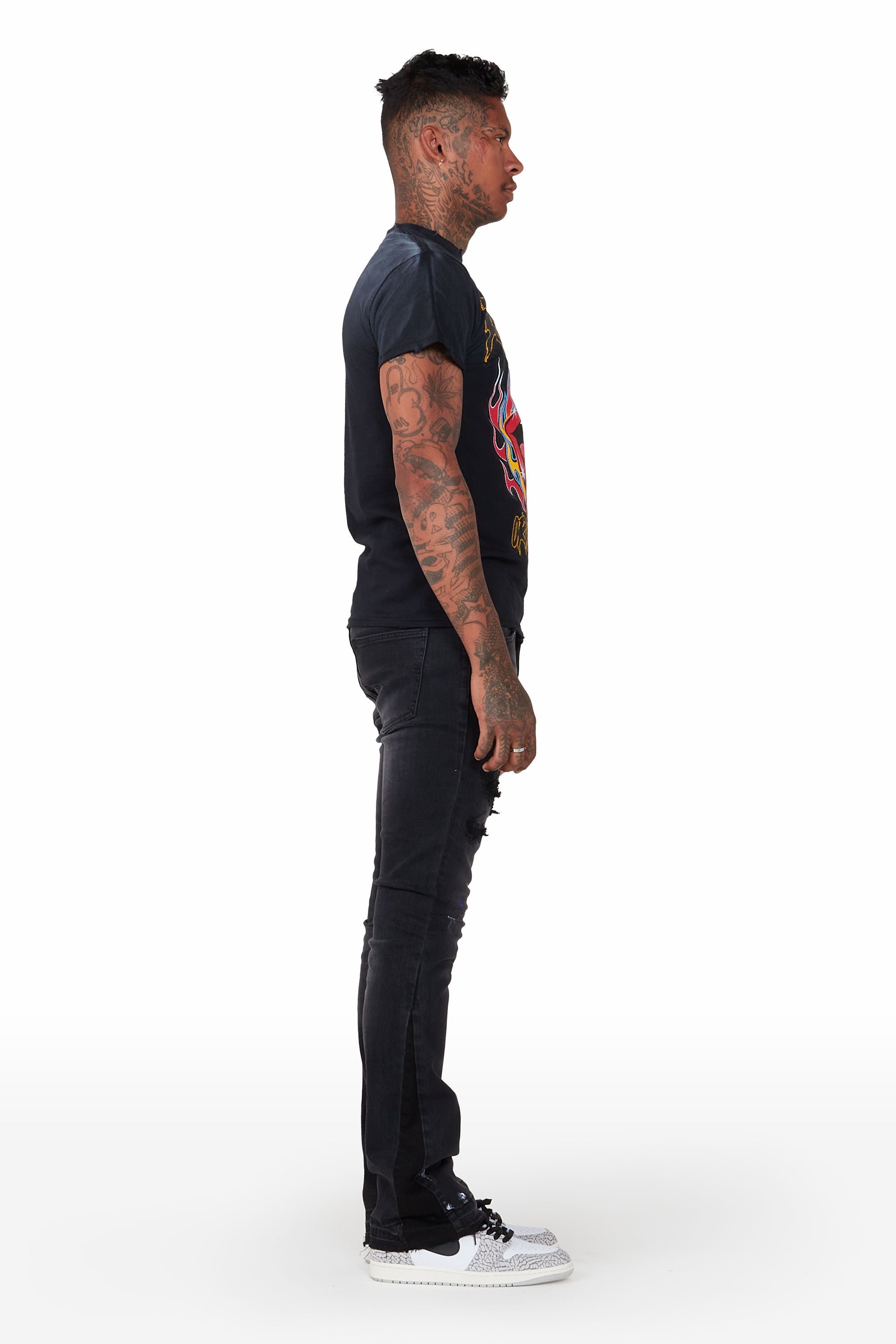 Yael Black Stacked Flare Jean