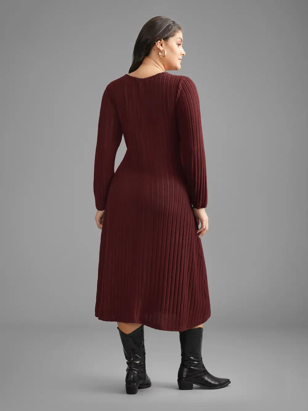 Plain Rib Knit Button Detail Dress