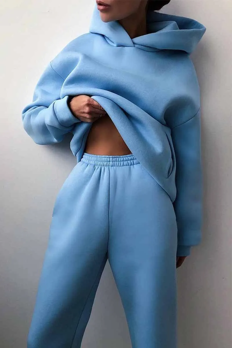 Two-Piece Solid Color Casual Hooded Sweater（4 colors）
