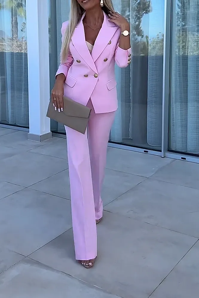 Women's solid color slim fit jacket&pants two-piece set