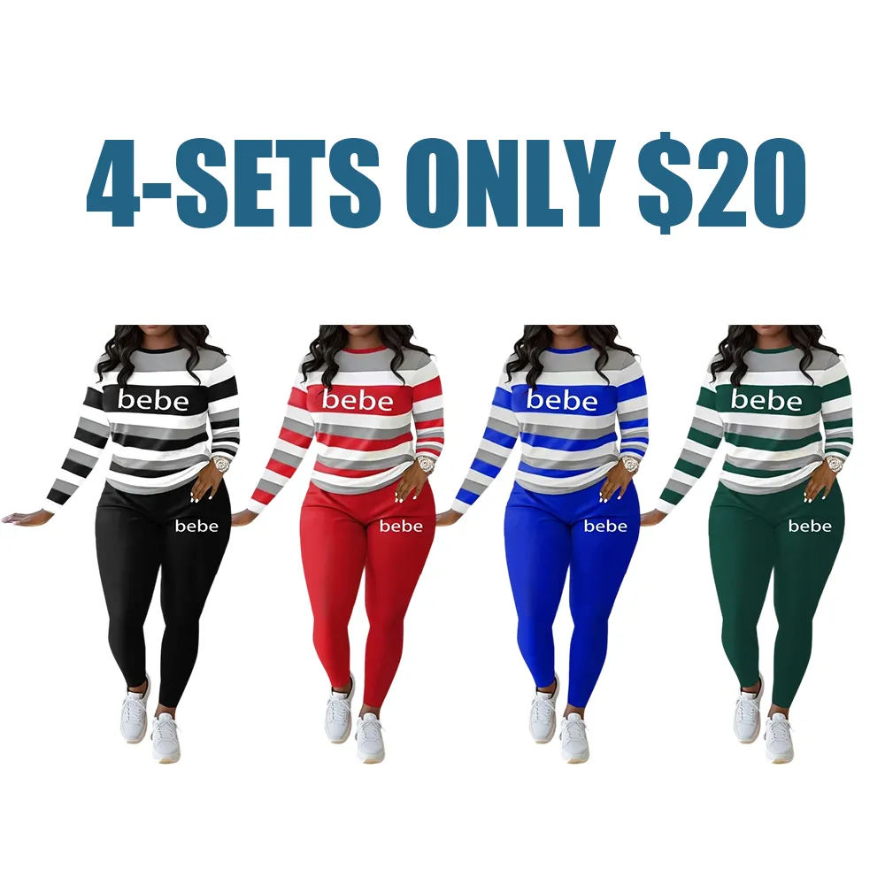 Women's Striped Bebe Letter Print Set