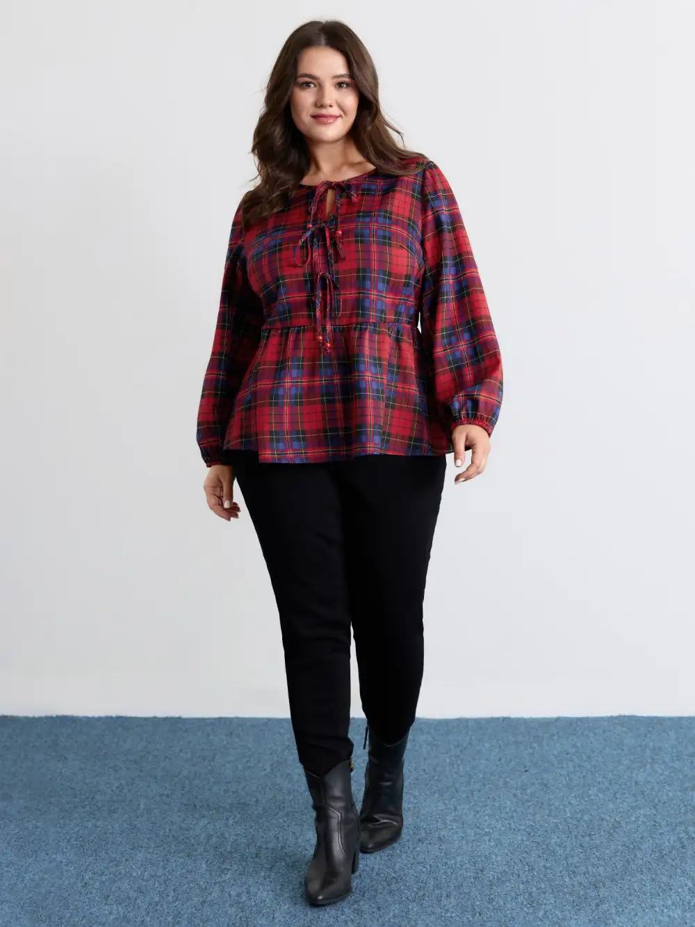 Festive Plaid Bowknots Adjustable Blouse