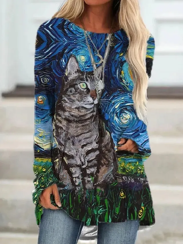 Women's T shirt Tee Burgundy Tee Tunic Shirts Marron Yellow Light Green Geometric Plaid Print Long Sleeve Casual Vintage Tunic Ethnic Round Neck Regular Fit Bohemian Theme Geometric Plus Size Fall