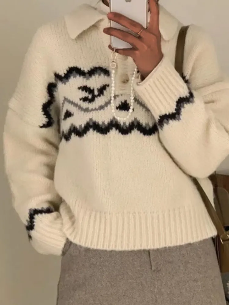 Vintage Icelandic Inspired Button Up Sweater