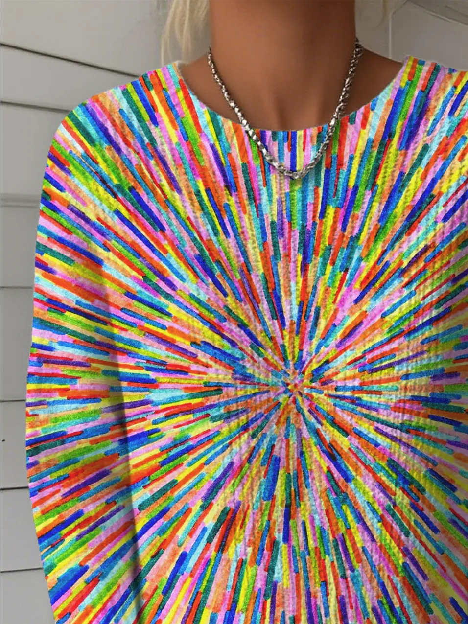 Women's Line Pattern Crew Neck Sweater Casual Comfort Regular Pullover Sweatshirt