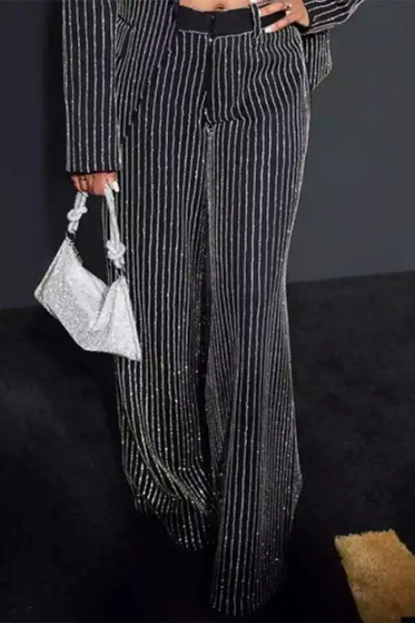 Striped Shimmery Peak Lapel Pant Suit