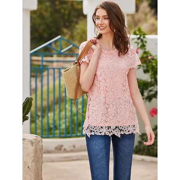 Women's Going Out Tops Blouse Cotton Plain Casual Lace