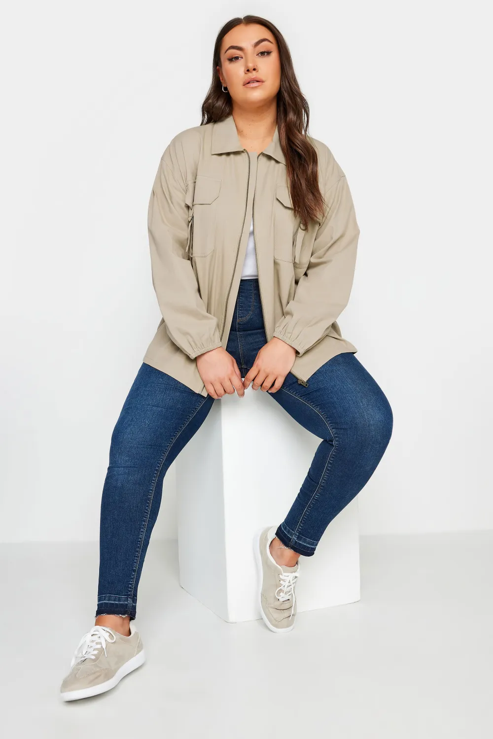 YOURS Curve Stone Brown Utility Bomber Jacket