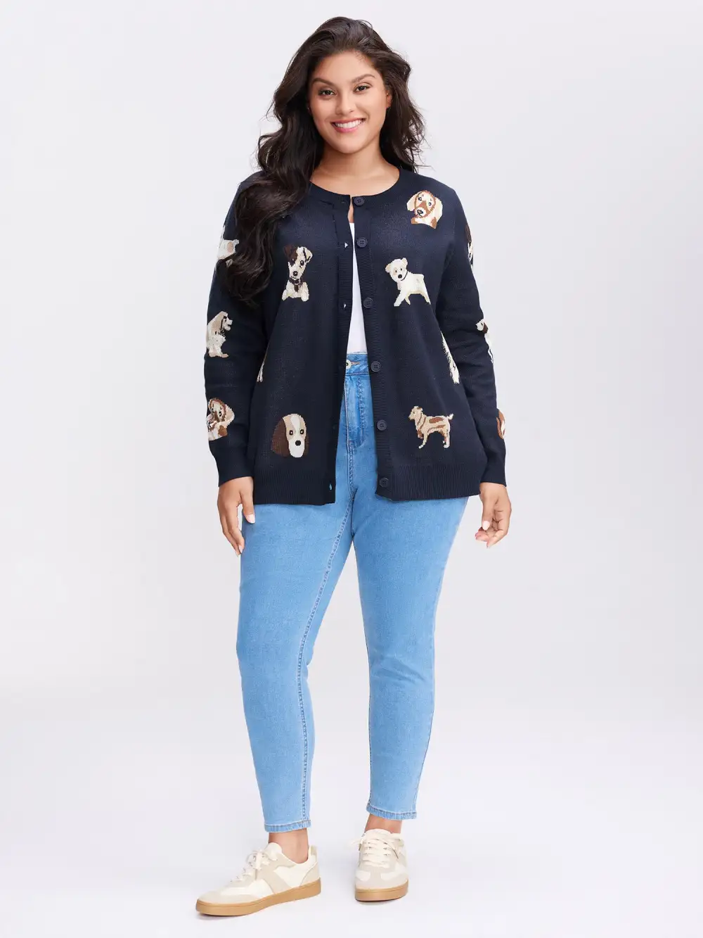 Supersoft Puppy Pattern Button Knit Cardigan