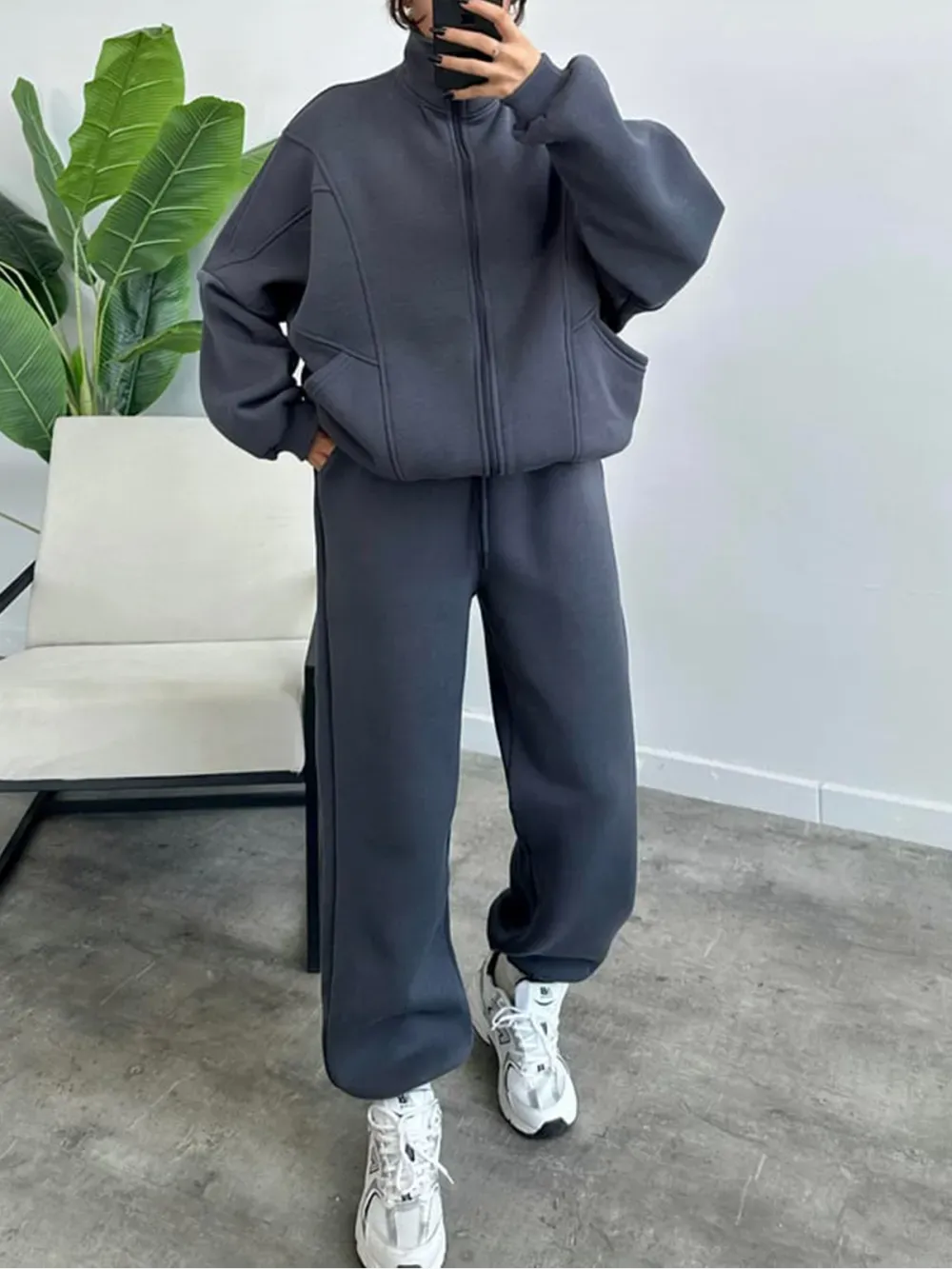 Women's 2 Piece Sets Zipper Outfits Casual Long Sleeve  Sweatsuits Sets