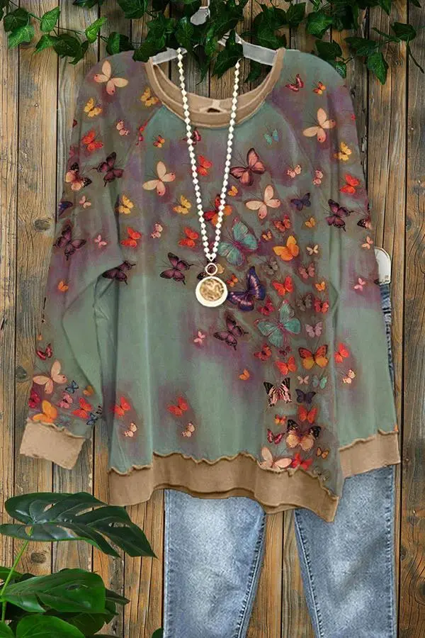 Vintage Butterfly Print Sweatshirt