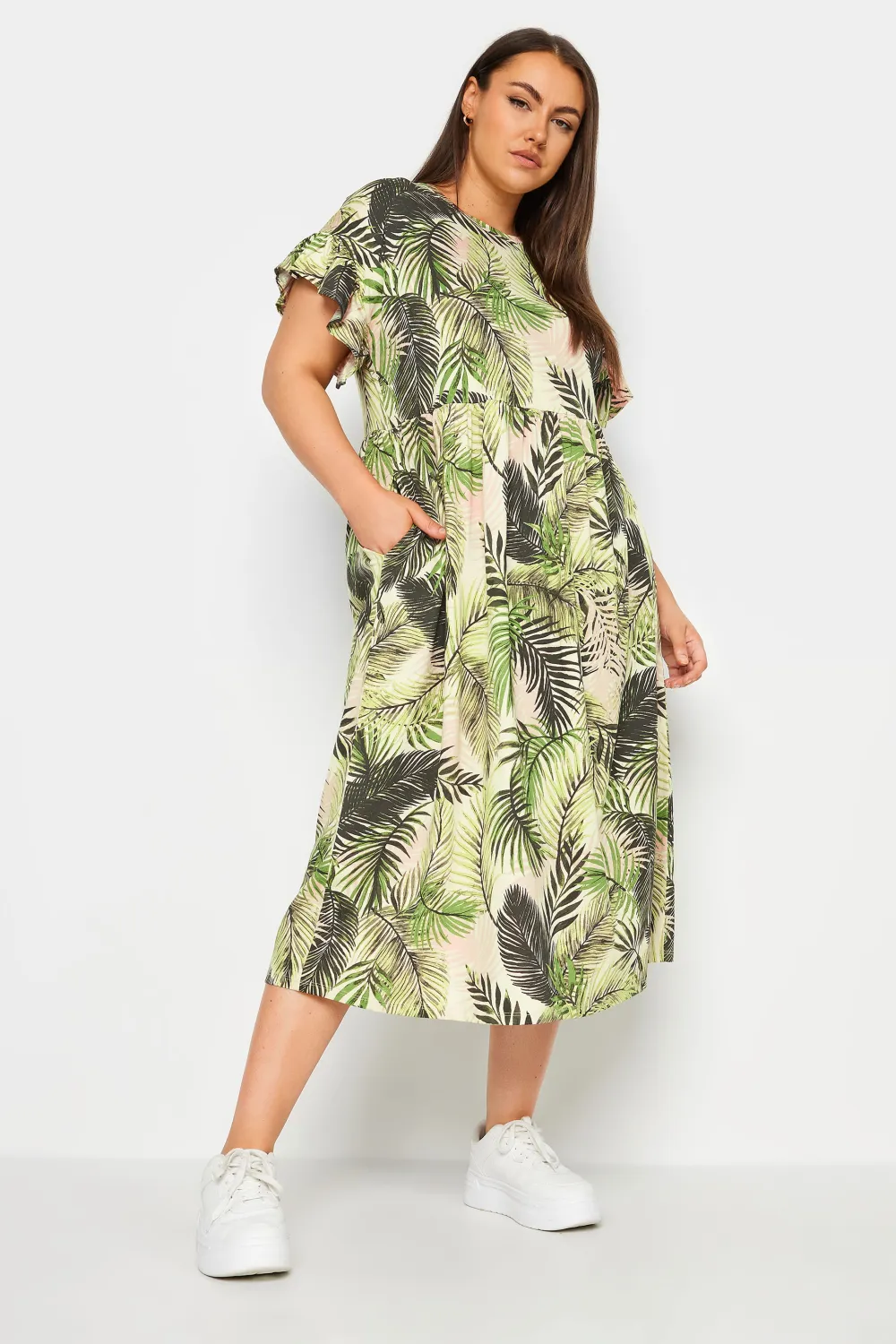 YOURS Curve Black Pure Cotton Frill Sleeve Midaxi Dress