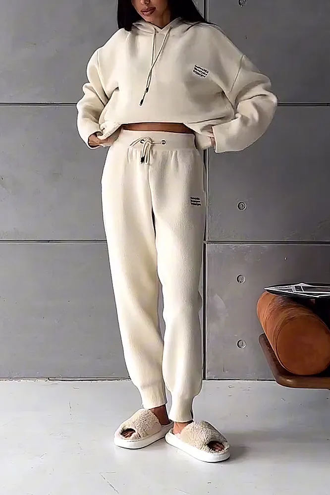 Women's Solid Color Casual Knitted Set and Lamb Fleece Jacket