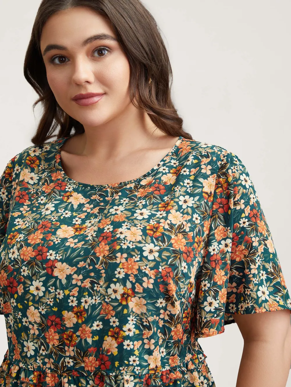 Floral Ruffled Round Neck Shirt