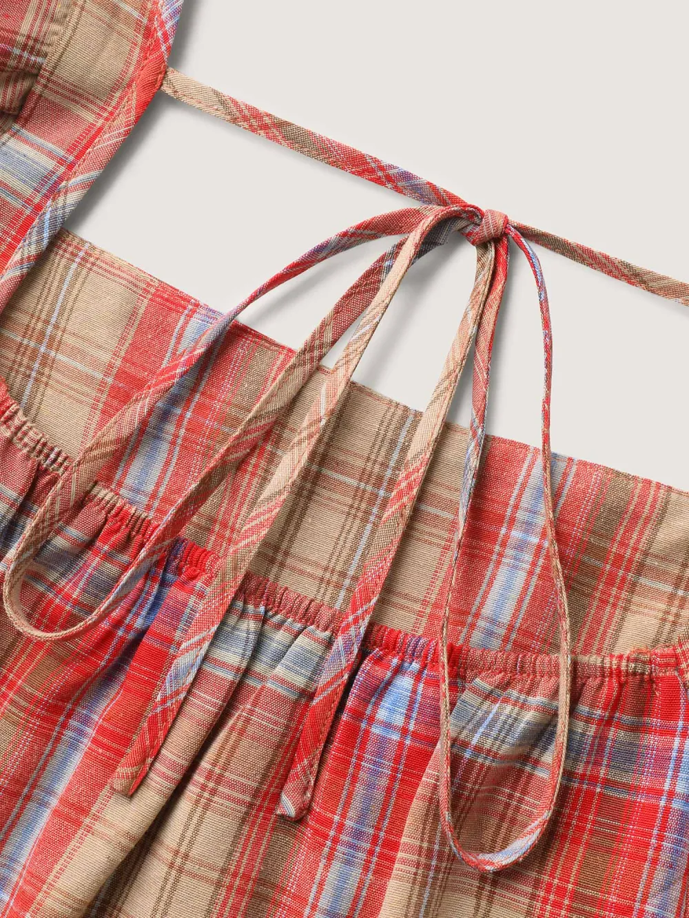 Plaid Print Flutter Sleeve Pleated Blouse