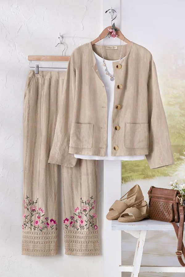 Cropped Linen Button-Front Jacket