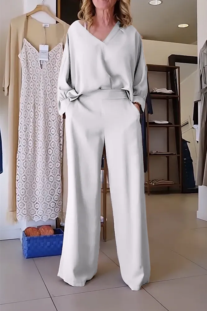 Women's Solid Color loose top & Pants Two Piece Set