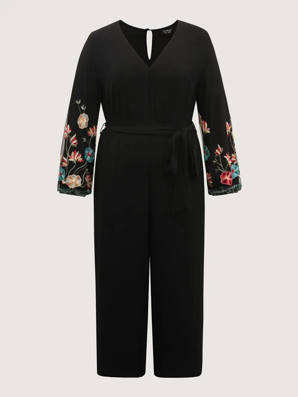 Floral Embroidery Waist-Tie Jumpsuit
