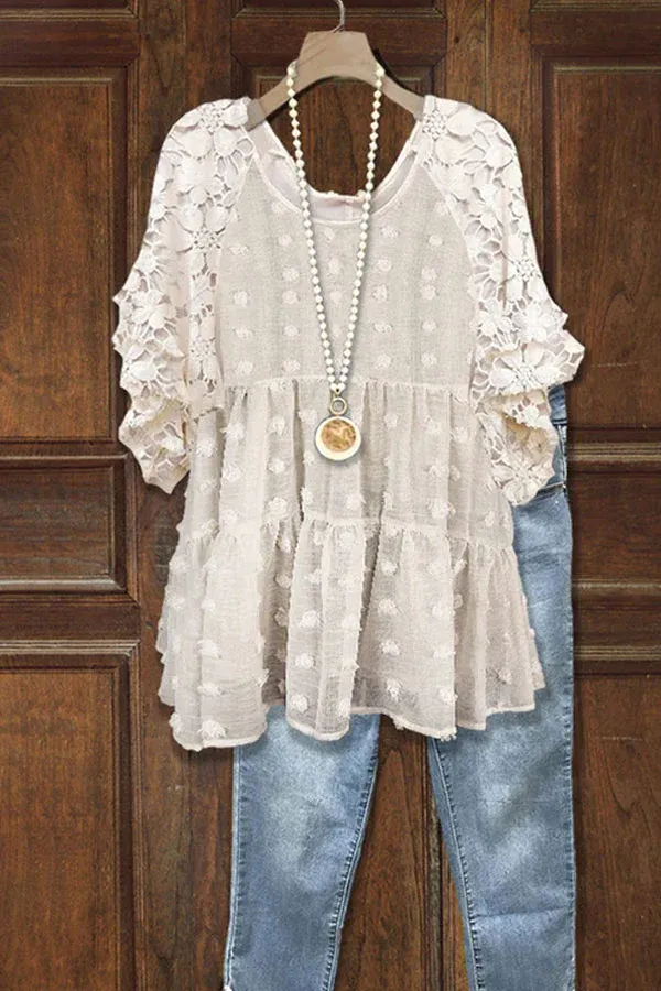 Floral Pattern Lace Patchwork Blouse