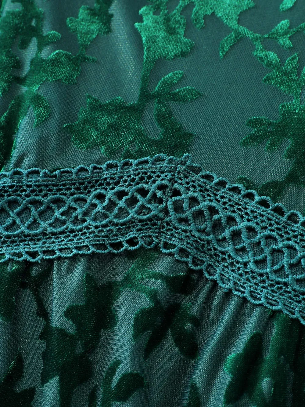 Velvet Floral Print Lace Pockets Party Dress