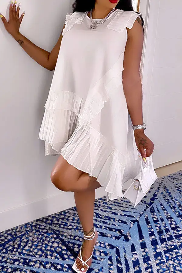  Urban Pleated Irregular Midi Dress