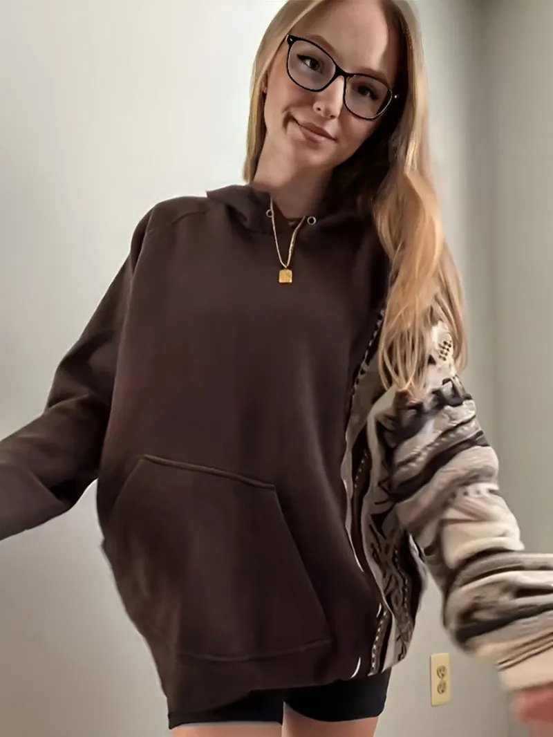 Brown Streetwear Leisure Hoodie Sweatshirts