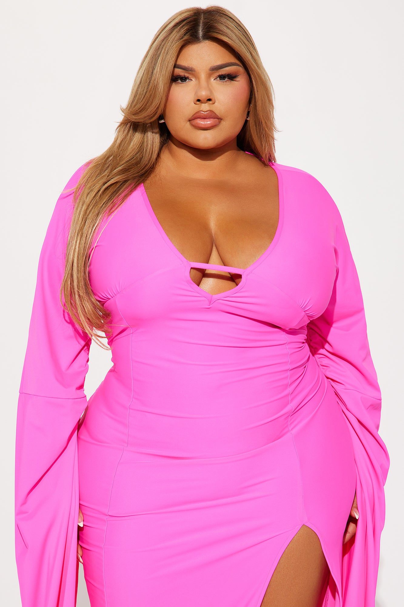 Shanghai Long Sleeve Maxi Dress - Hot Pink