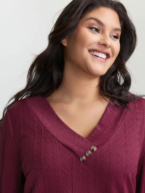 Textured Stretchy Buttons T-Shirt