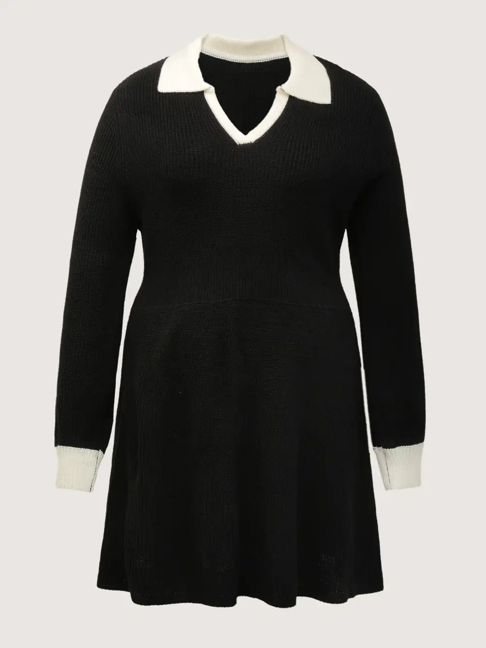 Polo Collar Textured Waist Defining Knit Dress