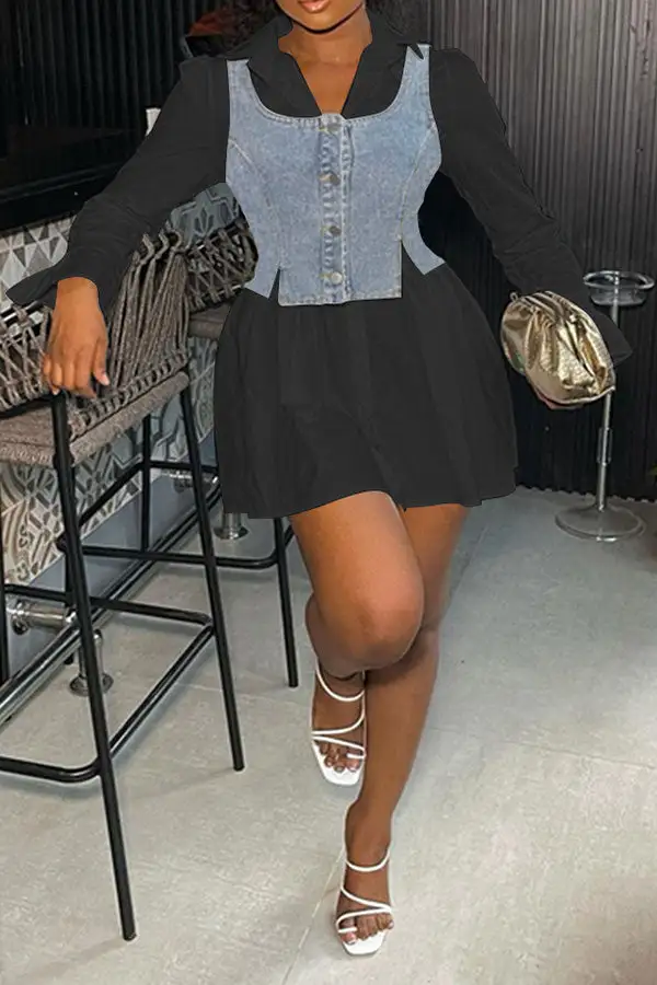 Preppy Denim Dress Set