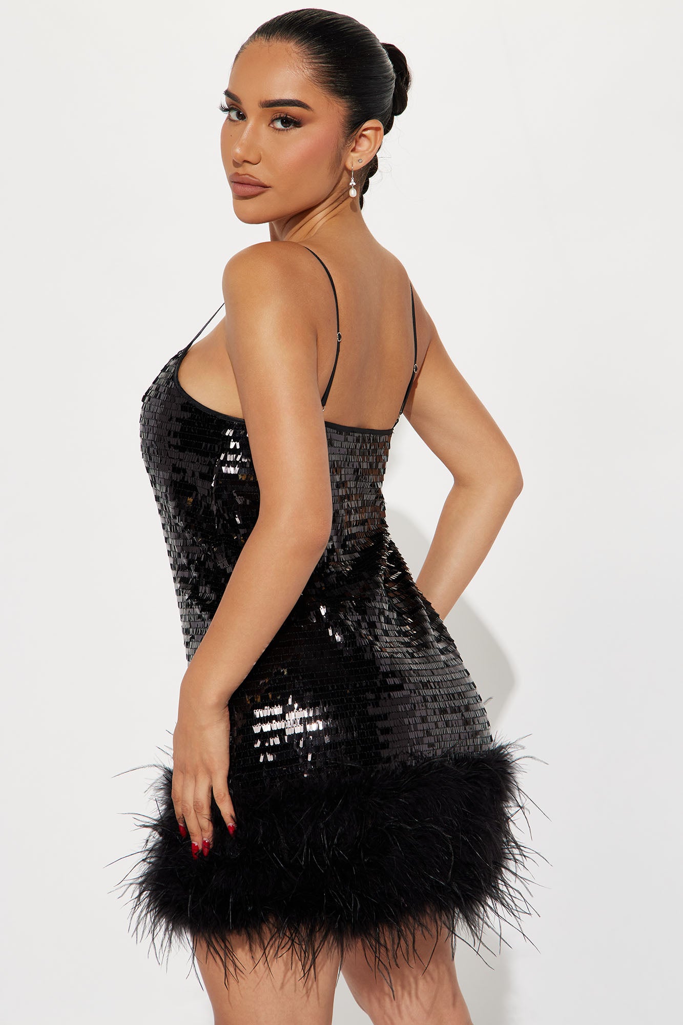 Serenity Sequin Feather Mini Dress - Black
